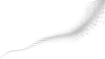 Abstract black halftone corner wave vector illustration with diagonal dotted gradient motion on white background for modern layouts and editorial design