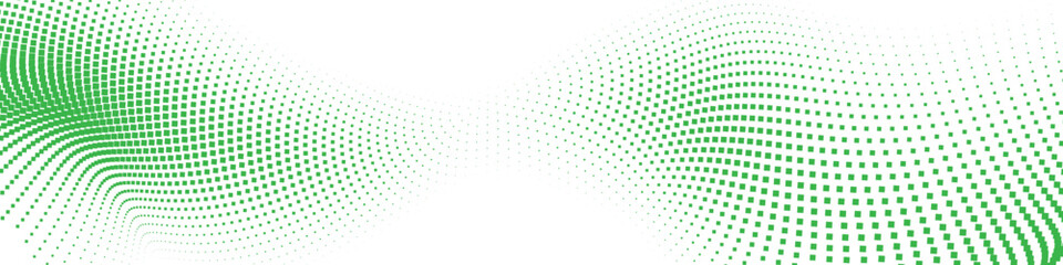 Naklejka premium Abstract green square halftone wave vector illustration with geometric dotted grid forming flowing motion on white background for modern branding and digital design