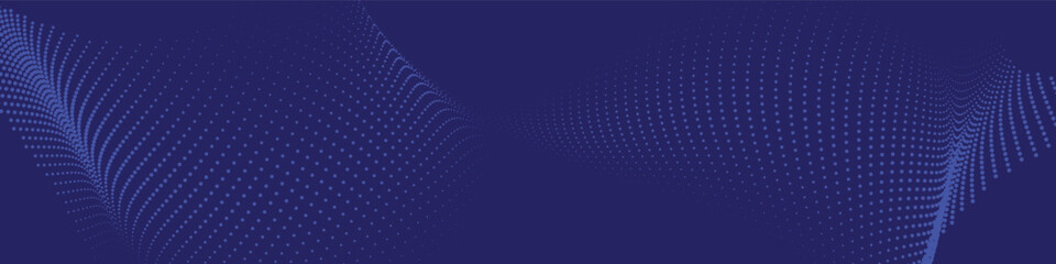 Abstract dark blue halftone wave vector illustration with glowing dotted motion pattern on deep blue background for futuristic tech branding and digital visuals