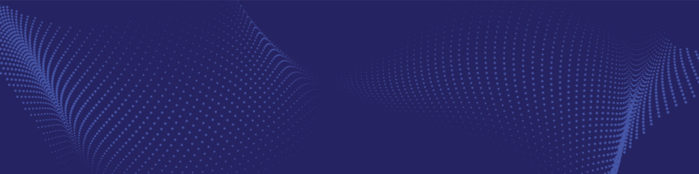 Abstract dark blue halftone wave vector illustration with glowing dotted motion pattern on deep blue background for futuristic tech branding and digital visuals
