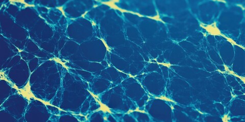 Abstract network pattern background showing glowing web structure with blue and yellow colors, illustrating science technology digital mesh.