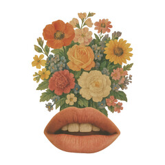 Naklejka premium PNG Surreal floral lips collage