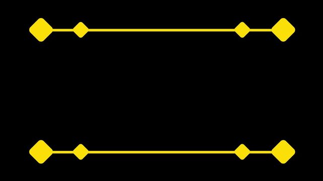 Abstract yellow geometric lines and diamond shapes animation on black background. Modern decorative border design.