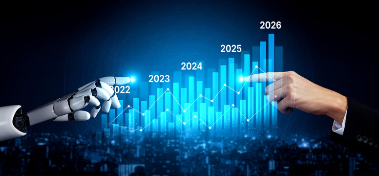 AI-generated image showing data-driven projection of business performance trends across five years using charts and analytics for strategic planning and decision making Vouch