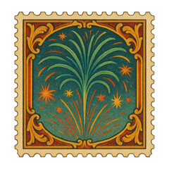 PNG Vintage fireworks stamp illustration.