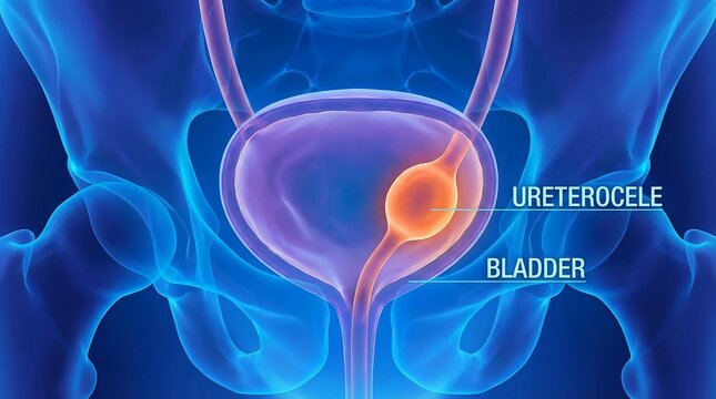 Medical Illustration of a Ureterocele Inside the Urinary Bladder