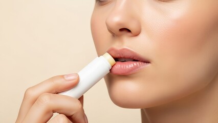 Woman applying lip balm for soft hydrated lips