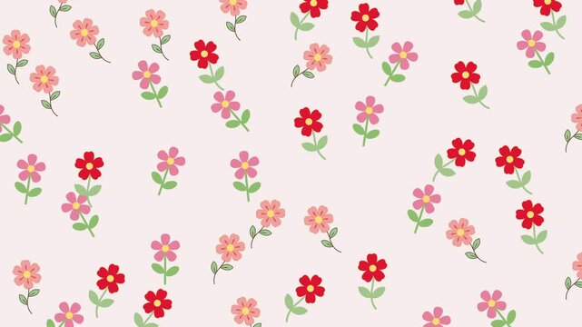 Seamless Pattern of Red and Pink Flowers on Light Background