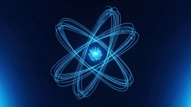 Abstract Atomic Structure with Orbiting Electrons, Blue Energy Trails