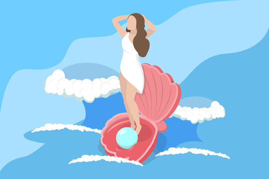 3D Isometric Flat Vector Illustration of Aphrodite, Greek Goddess Linking To Love, Beauty, Pleasure, Passion, And Procreation