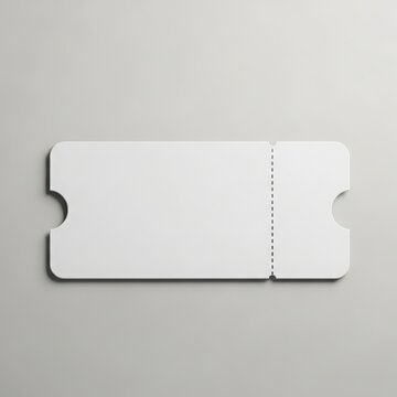 Blank white ticket stub mockup on light gray background with minimalist aesthetic