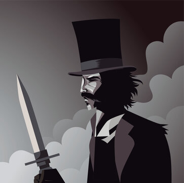 jack the ripper holding a knife in the darkness
