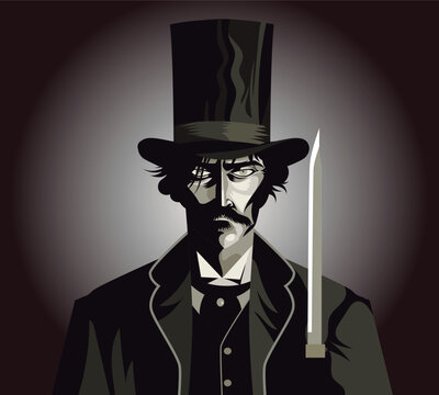 jack the ripper holding a knife in the darkness