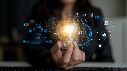 An advanced AI system for business and financial analysis. A futuristic interface for commanding an AI to process data from various domains. Motif