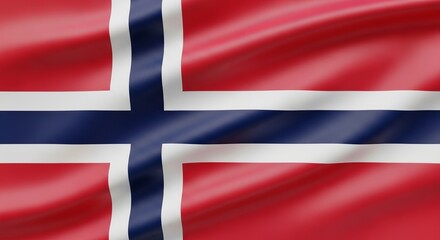 Fototapeta premium Norwegian flag waving against red background