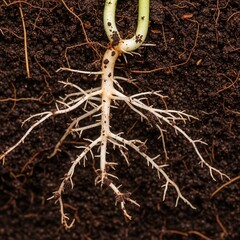 Fototapeta premium Detailed Plant Roots Growing Deeply Into Rich Dark Earth
