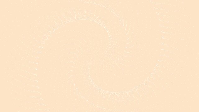 Abstract animated background in soft bisque tones featuring dotted particle spirals with gentle rotational motion. Flowing dot fields create a dynamic yet minimal visual effect.