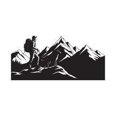 Hiker with Dog Silhouette Landscape Vector Illustration