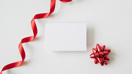 White gift box with red ribbon and bow