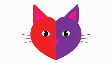 Colorful Divided Cat Head Illustration on White Background