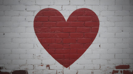 Red heart on white brick wall
