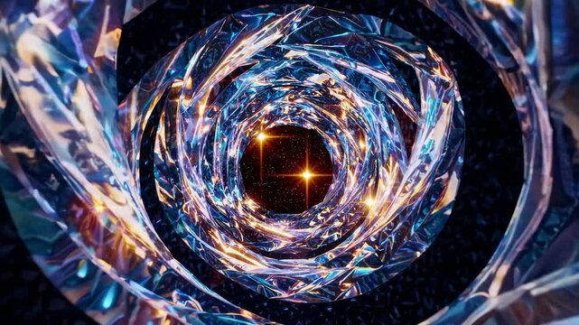 Abstract cosmic vortex with shimmering lights and sparkling star at the center creates a mesmerizing visual effect