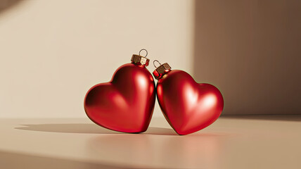 Two red heart-shaped ornaments
