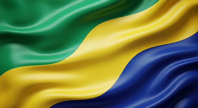 Waving flag of Gabon with green, yellow, and blue colors