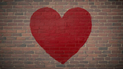Red heart on brick wall