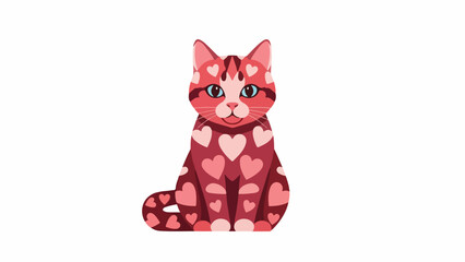 Cute Cat with Heart Patterns on White Background