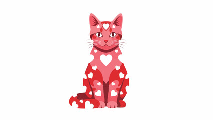 Heart patterned Cat Illustration on White Background