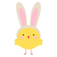 Easter Party Chick. Cute Easter. Yellow chick wearing bunny ears. Easter chick. Vector illustration © Katsiaryna Hatsak