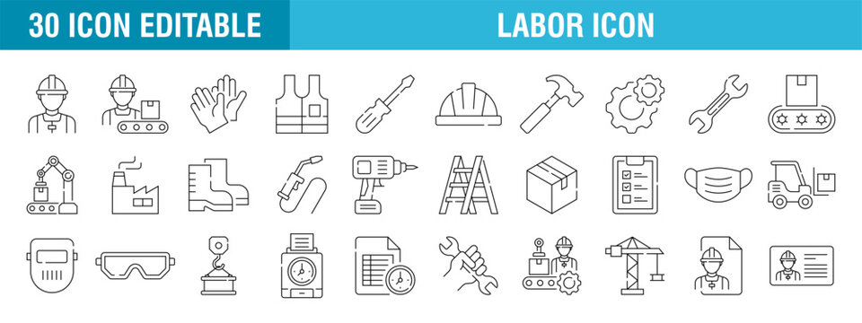 Collection of labor icons. Renovation, construction, gear, mechanics. Vector design template EPS 10.