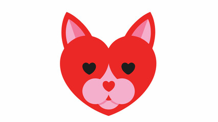 Heart shaped Cat Illustration in Red and Pink on White Background