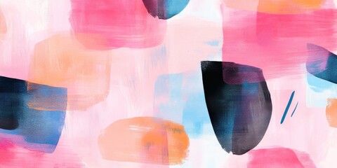 Abstract colorful painting with brush textures and shapes in pink, blue and orange. Modern creative art background for design or decor, vibrant expression on canvas wall.