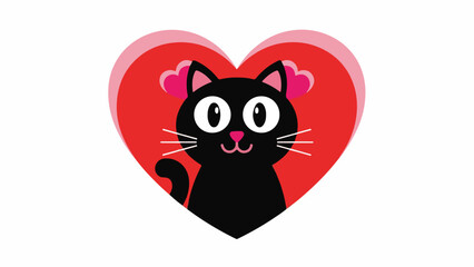 Cartoon Black Cat Inside a Heart Illustration