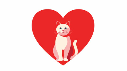 Cat Inside Red Heart Symbol on White Background