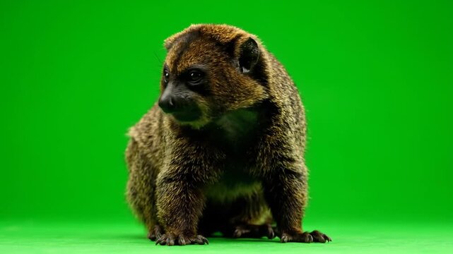 Cute Kinkajou Sitting on Green Screen Background Studio Portrait.