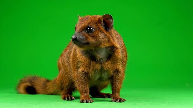 Cute Rock Hyrax Sitting on a Green Screen Background.