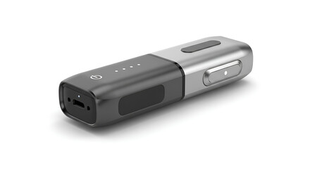 A sleek, modern device with a USB port and buttons showcased on a plain white surface from a slightly angled viewpoint