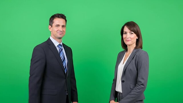 Business partnership handshake on green screen, professional agreement and success