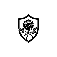 Black Rose Emblem Shield Icon Design.