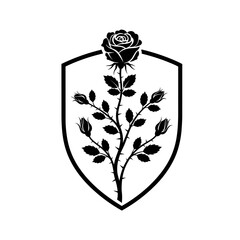 Black Rose Stem in Shield Emblem.