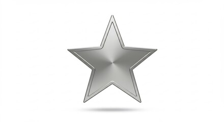 Obraz premium 明るい光を浴びて煌めく精巧なブラシ加工の銀色の星が白い背景に優雅に浮かび上がる美しい立体的なデザイン高い品質と目標達成を力強く象徴. AI Generated