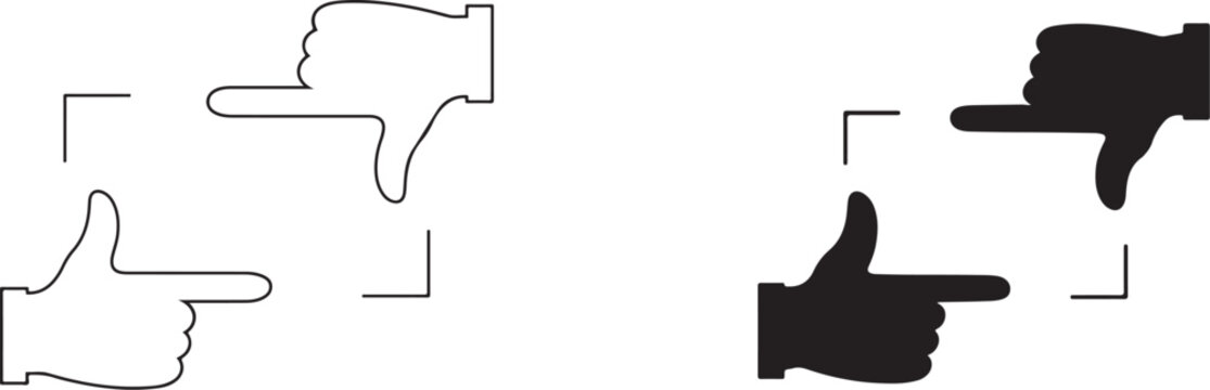 Hands Photo Frame Icon Vector Isolated on White Background. Creative Hands Holding Photo Frame Outline and Solid Icon. Hand making Picture Taking Photo Gesture Sign