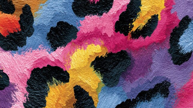 Abstract Colorful Leopard Print Pattern with Vibrant Brush Strokes