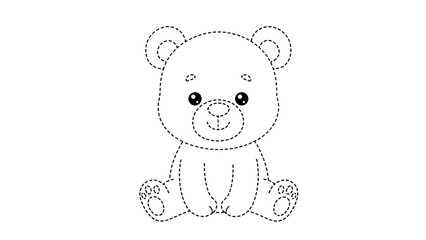 Cute teddy bear with dotted outline sitting on looking happy and smiling