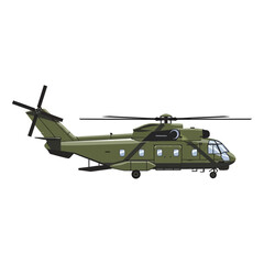Fototapeta premium Modern military helicopter in olive green, side view, isolated on white background