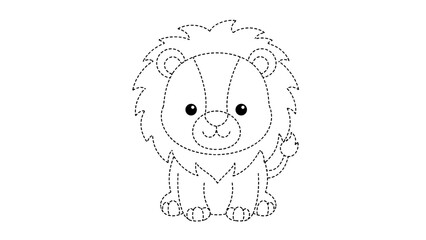 Naklejka premium A cute cartoon lion with a dotted outline on for coloring book pages