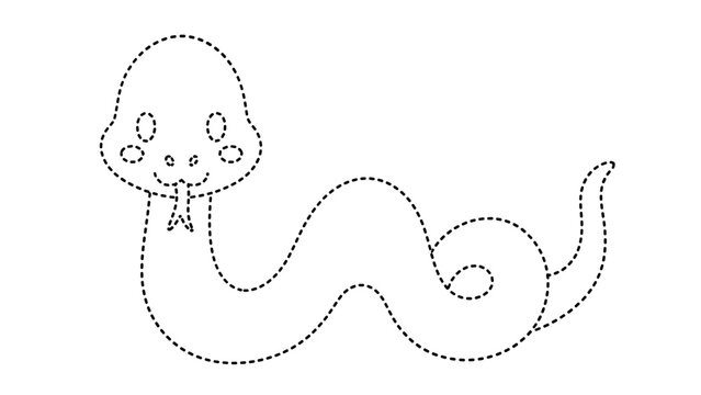A cute cartoon snake with a smiling face and dotted lines